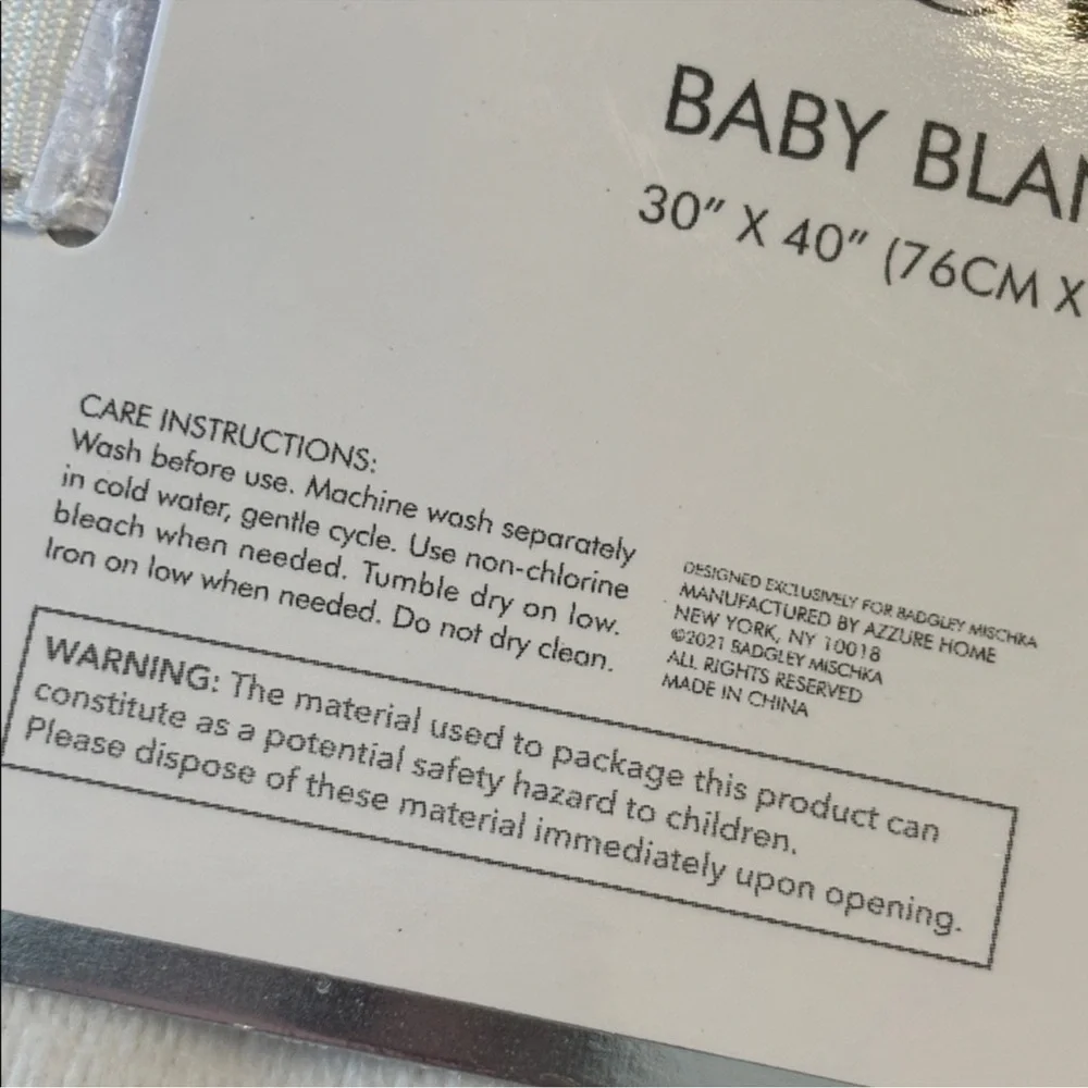 Badgley Mischka Baby Blanket Gray and White Striped 30